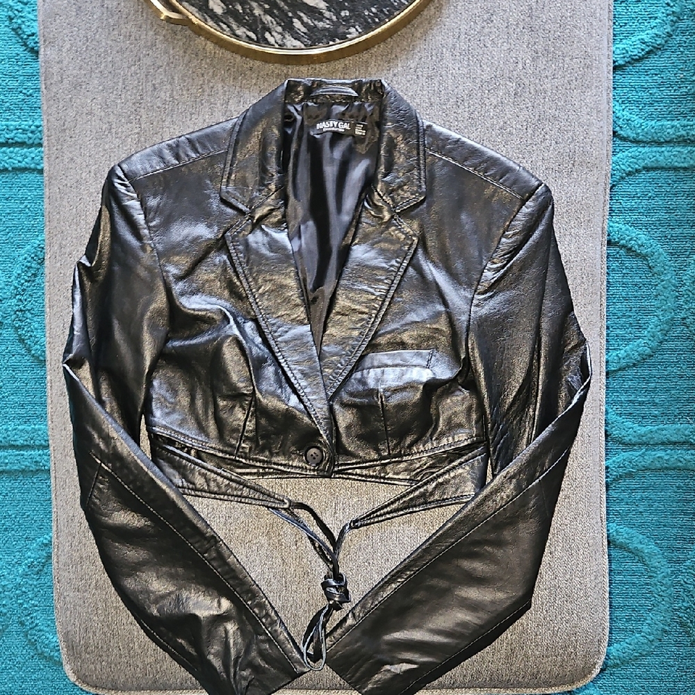Mystic Black Cropped Leather Blazer